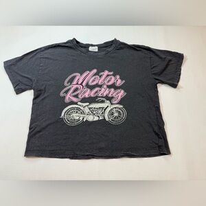 Urban Nation black cropped motorcycle racing Tshirt small festival (bin HH62)